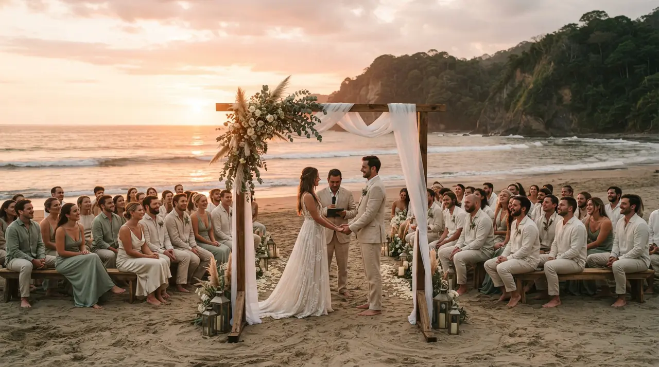 Boda en la playa de Olón, Ecuador, al atardecer