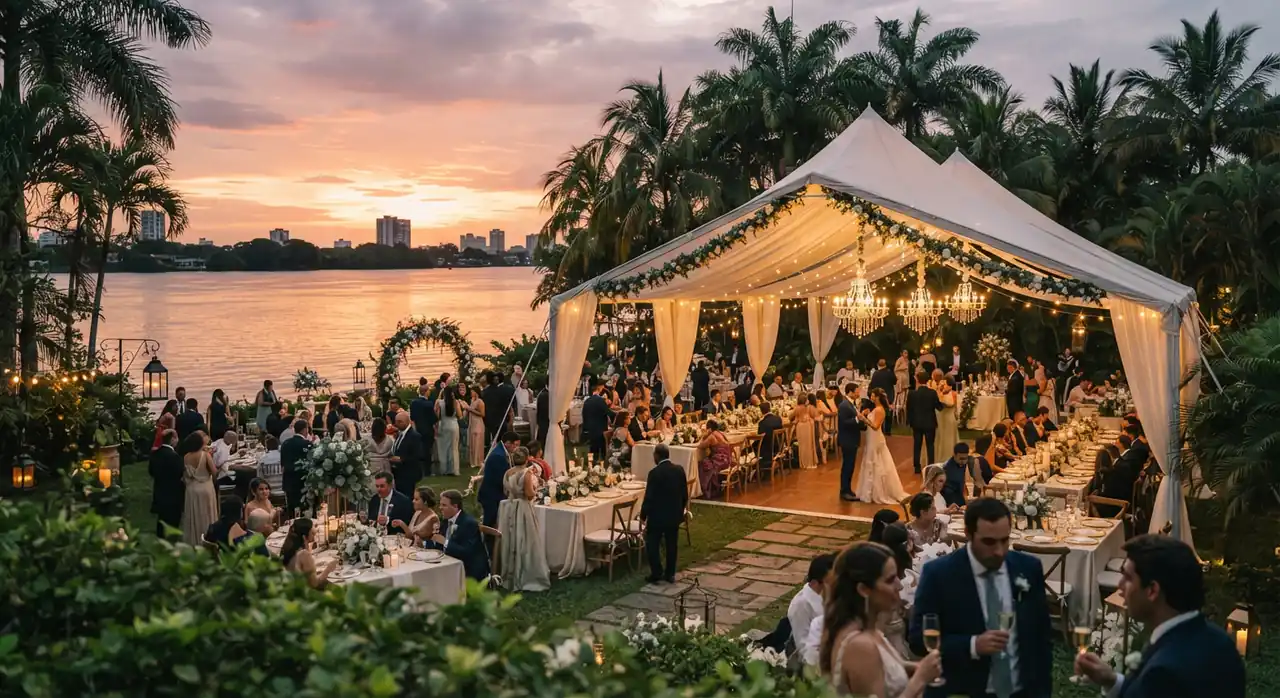 Lugar para bodas en Samborondón, Guayaquil, al atardecer