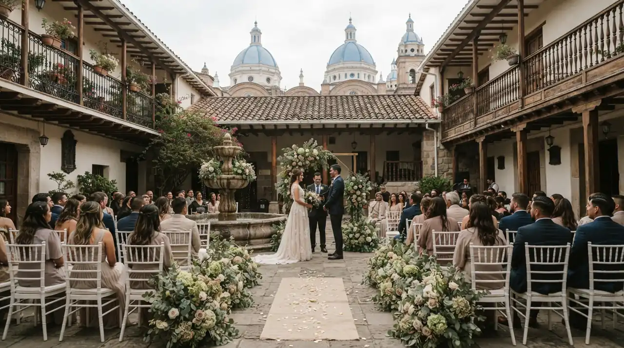 Boda boutique en un patio colonial del centro histórico de Cuenca